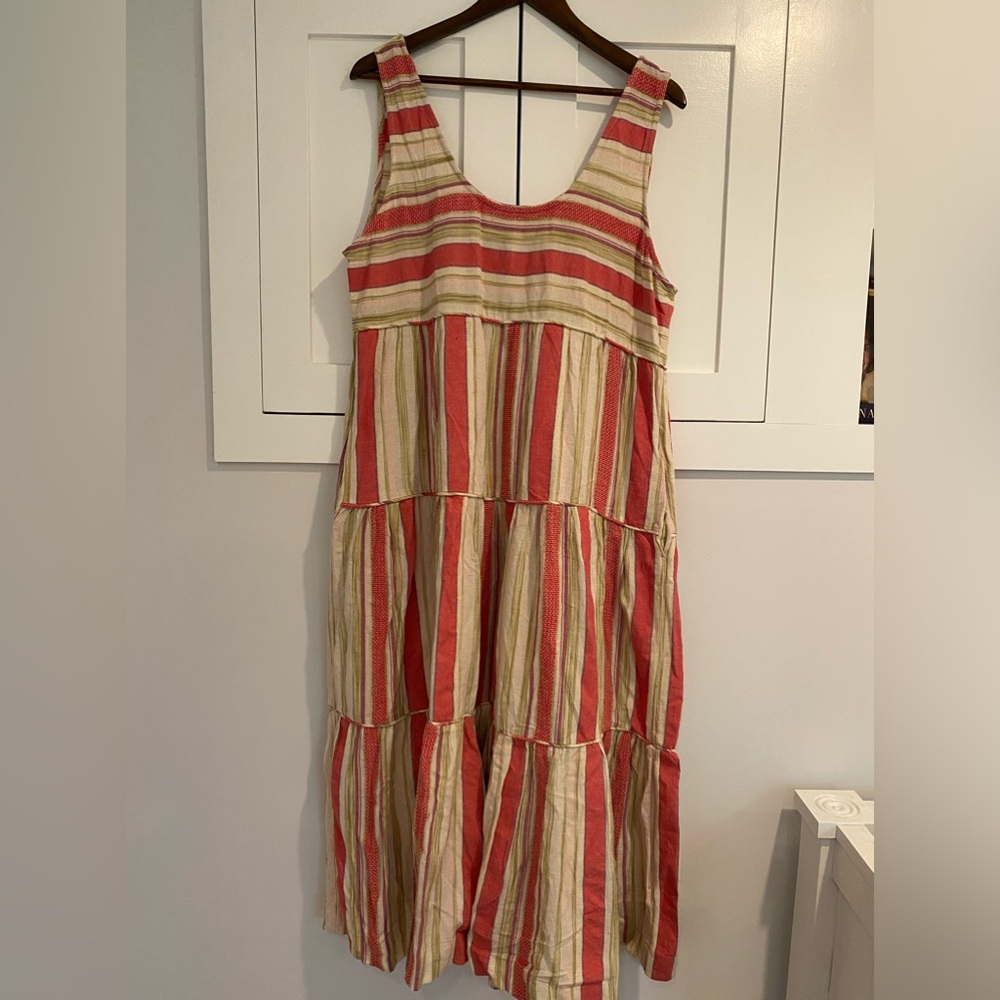 Faherty Lanai Tiered Stripe Linen Dress